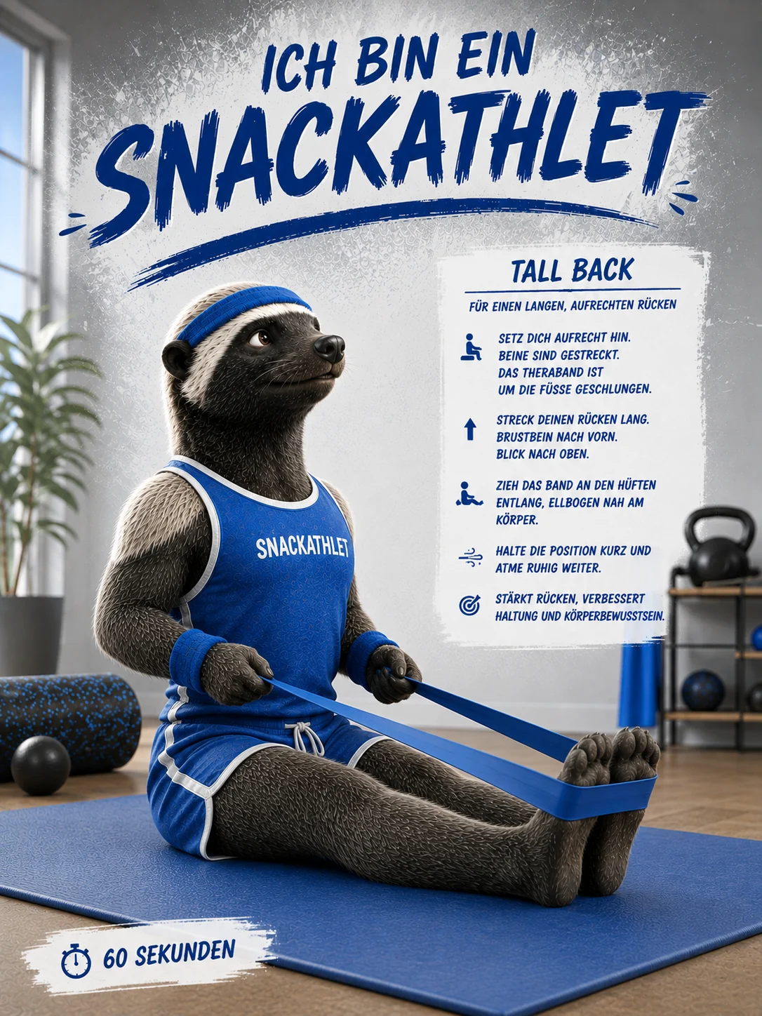 SnackAthlet sitzend mit Widerstandsband